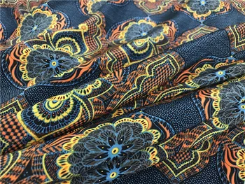 

Ethnic printed silk crepe de chine 100% silk fabric silk dress fashion designer fabric African fabric