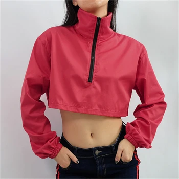 

2019 Jacket Women Long Sleeve Crop Top With Zipper Woman Clothes Casual Jackets Mujer Sport Coats Red Cropped Jacket Plus Size