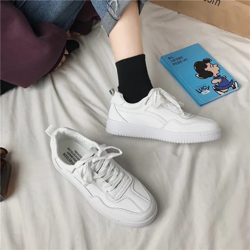 

New Women Casual Shoes Breathable Vulcanize Female Fashion Solid Color Sneakers Lace Up Soft White Leisure Footwears U20-66