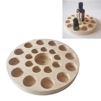 

22 Grids Wooden Board Essential Oil Bottle Storage Tray Round Plate Nail Polish Box Aroma Accessories Container Display Rack
