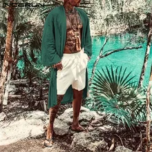 Осенний модный мужской Тренч, верхняя одежда, однотонный длинный рукав, уличный стиль, Шикарный удлиненный кардиган, повседневный мужской ветровка INCERUN