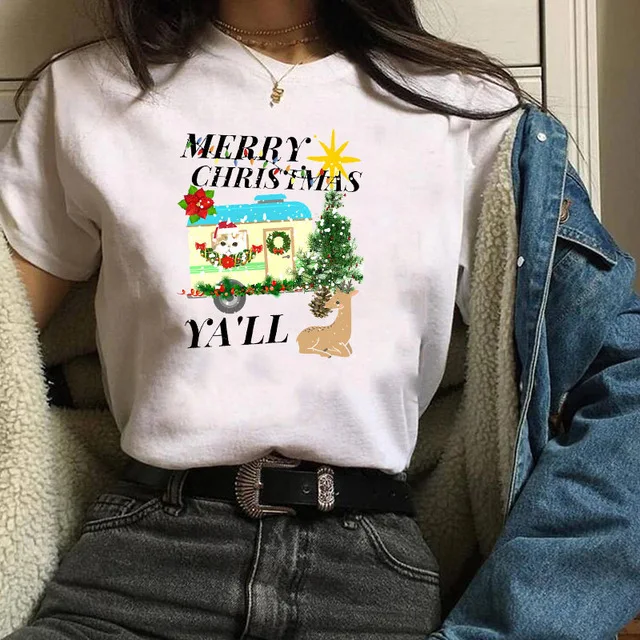 Женская модная футболка с героями мультфильмов для девочек, любящих праздники, елки, Счастливого Рождества, женская футболка, Camisas Mujer, футболка, женские топы