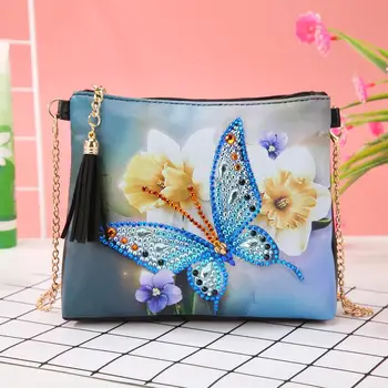 

DIY Diamond Painting Embroidery Bag Peacock Butterfly Leather Cross Body Chain Messenger Bags Wallet Pouch