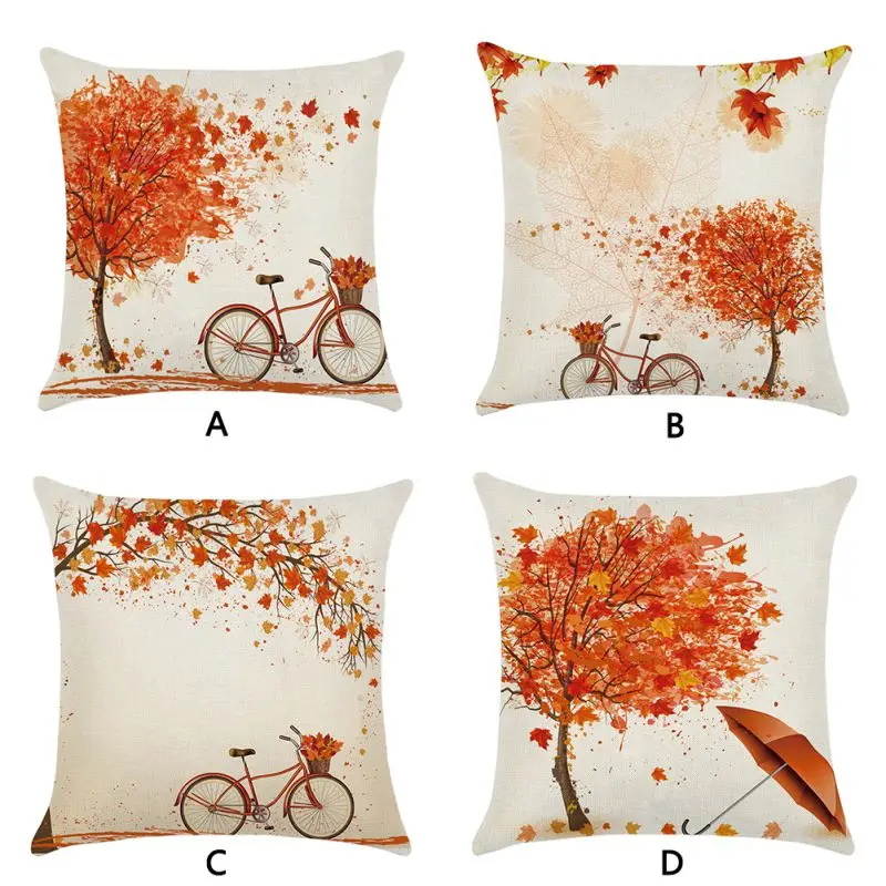 Creative Christmas Festival Digital Print Maple Leaf Pattern Linen Breathable Pillowcase Cushion Cover