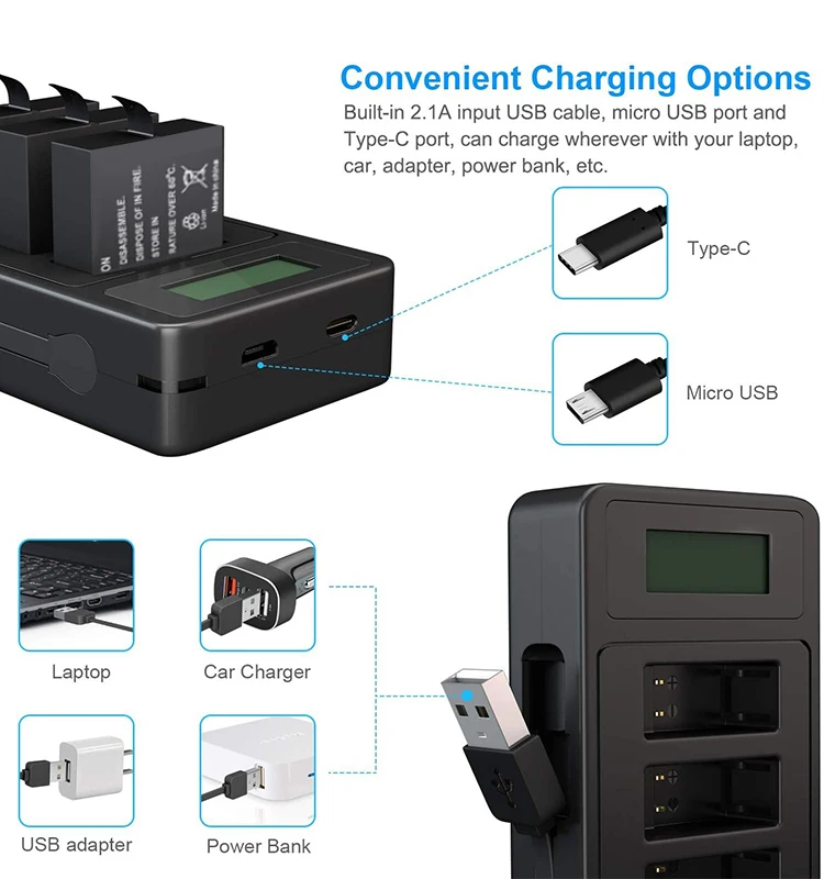 1800mAh GoPro Battery For GoPro and USB Digital display