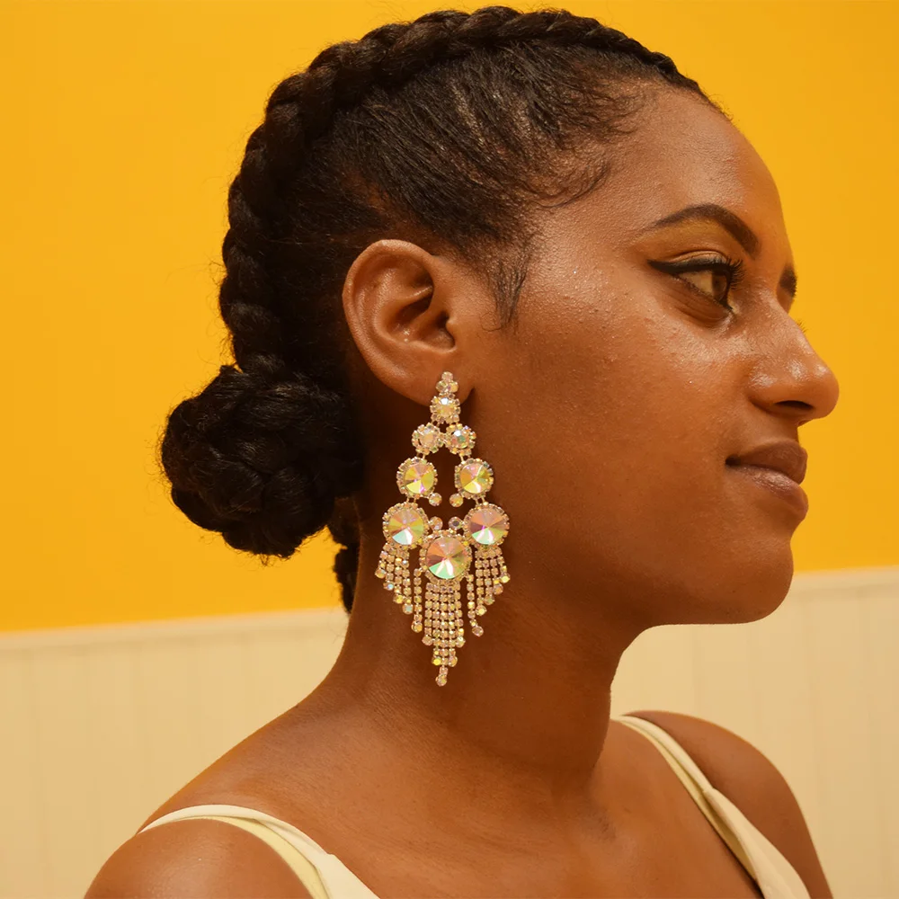 rhinestones tassel drop earring for womens (2)