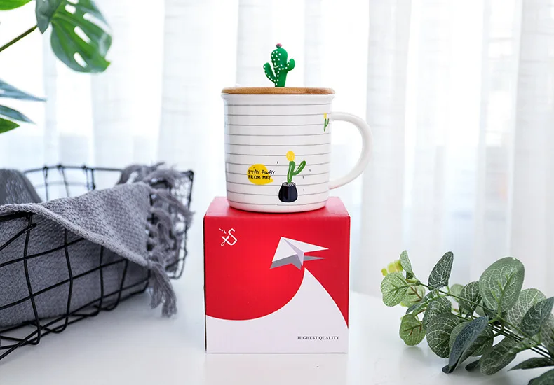 Кактус бамбуковая крышка керамическая чашка мультфильм завод кружки кофейная чашка с крышкой и ложкой для завтрака фарфоровая чашка