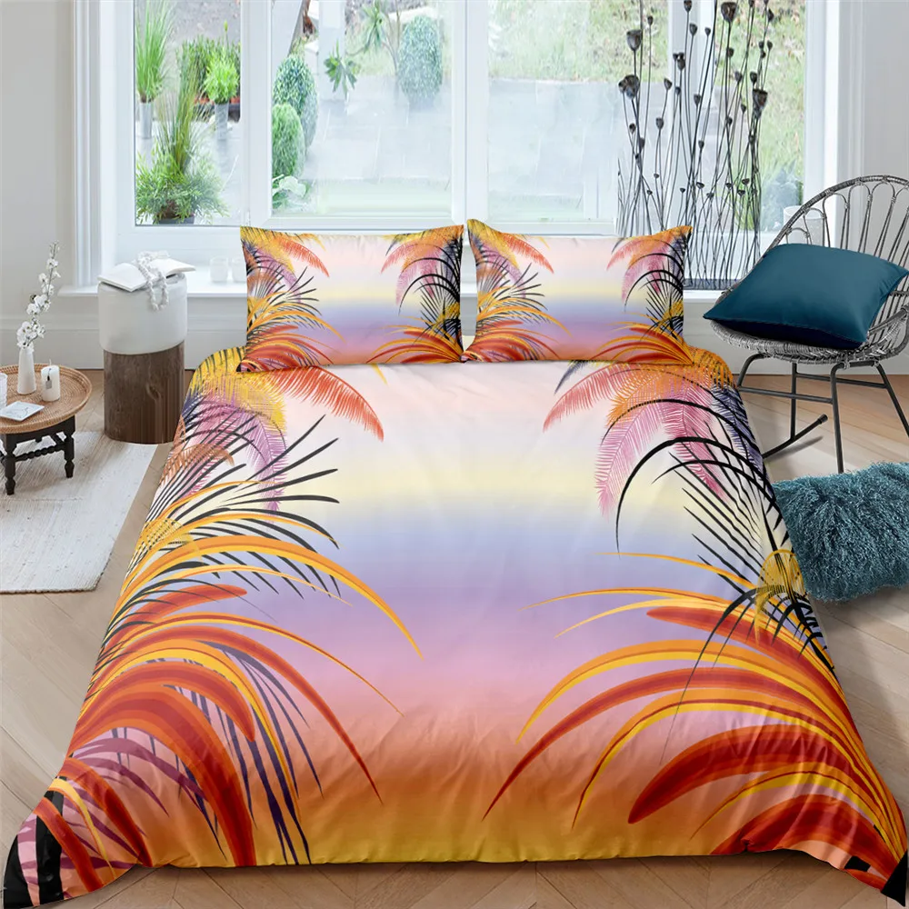 Homesky 3D Tropical Leaves Bedding Set Single Double Full Queen King Size Bedding Cover Duvet