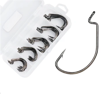 

50pcs/Box High Carbon Steel Fishing Hooks Black Crank Lead Sharp Hooks Super Big Black Barbed Wide Crank Hook 5 Sizes 2#-3/0#