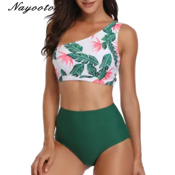 

Women Stripe One Shoulder Push Up Swimsuits High Waist Bikini Set Two Pieces Bathing Suits