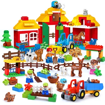 

Big Size Happy Farm Mini Animal Figures Building Blocks Set For Kids DIY Gifts Compatible Duploe City Brick Baby Toy Gift