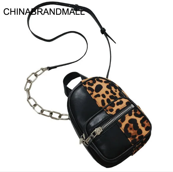 

Genuine leather leopard print mini chain backpack for women