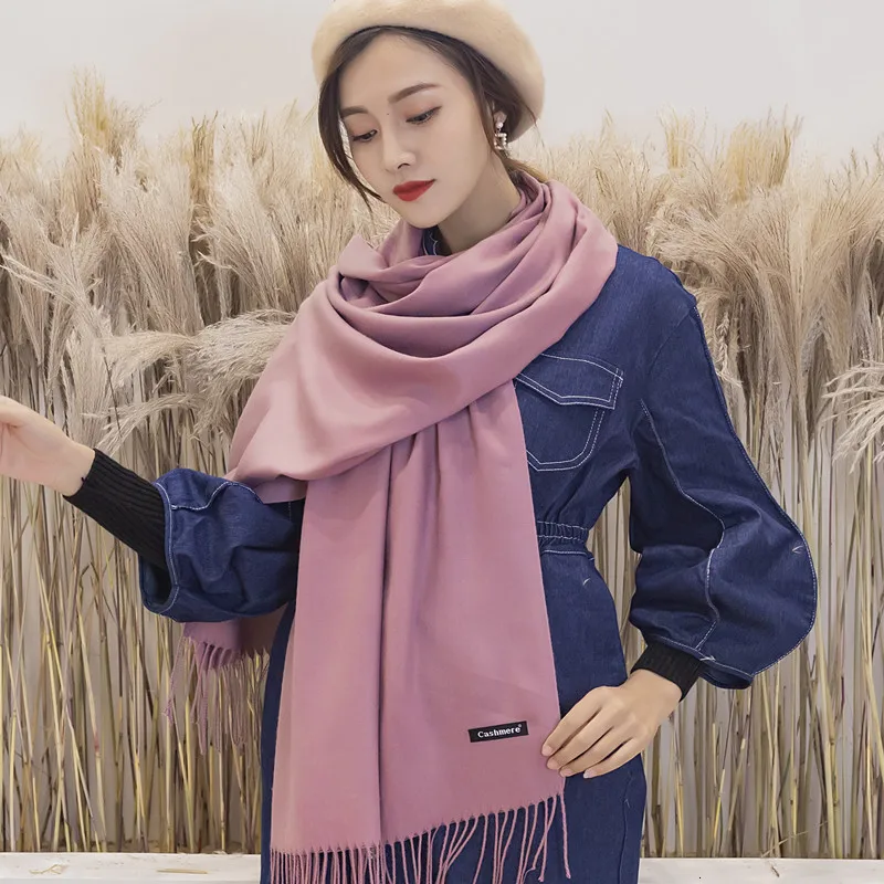 Имитация кашемировый шарф женский сплошной цвет печать утолщение кисточки вышивка Шаль унисекс повседневное бизнес зимний шейный платок