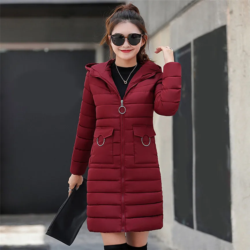 Новая зимняя Женская куртка с капюшоном, теплое хлопковое пальто с подкладкой, женская тонкая длинная куртка, Женская парка, верхняя одежда размера плюс, Женское пальто