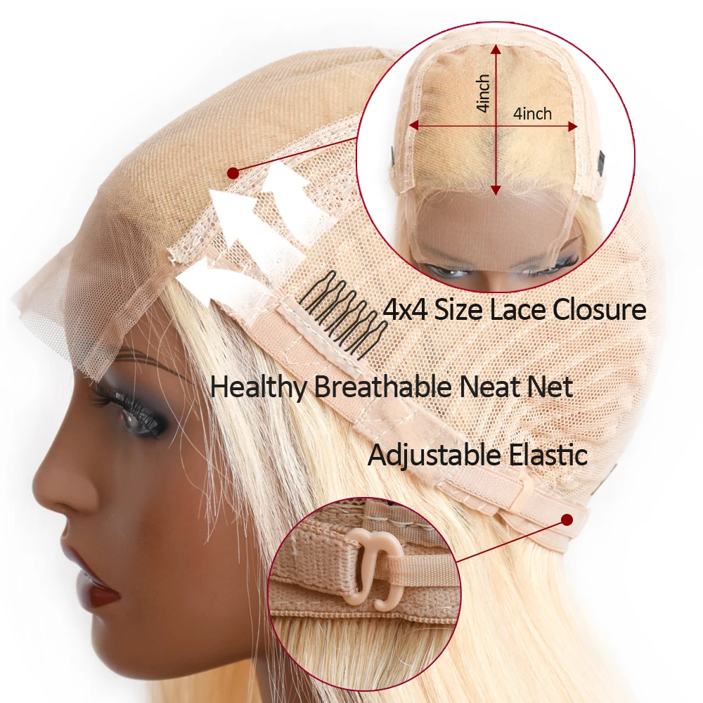 BEAUDIVA#613 блонд парик шнурка бразильские прямые человеческие волосы 4*4 закрытие шнурка человеческие волосы парики