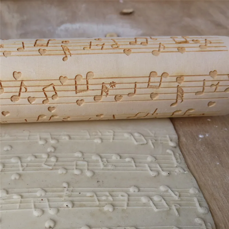 Christmas Wooden Embossing Note Type Wooden Note Printing Rolling Pin Wooden Carving Embossed Rolling Pin Cookie Dough Stick