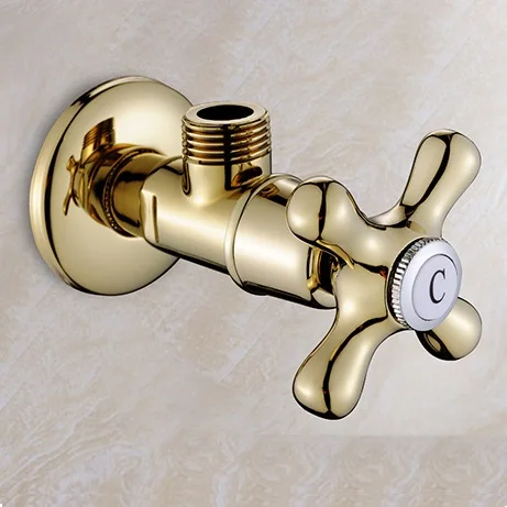 MTTUZK European antique Brass Filling Valves Rose Gold Angle Valve Golden/ Black/ Chrome Water Stop Valve G1/2" - Цвет: golden cold water