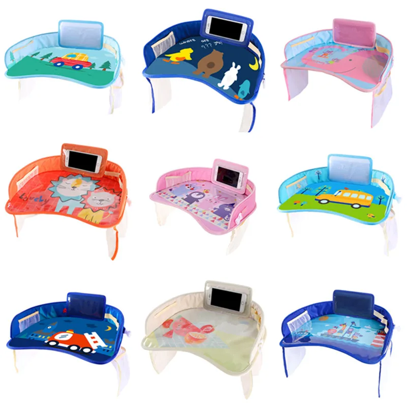 Asiento de seguridad para niño vendedor caliente, tablero escritorio con patrón de dibujos animados, bandeja impermeable para bebé, asiento de seguridad de coche portátil, mesa de comedor para dibujo de bebé