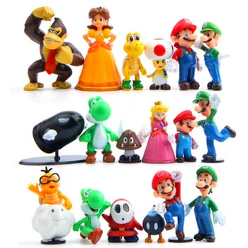 

18pcs/lot Super Mario Bros Figura Yoshi Peach Princess Luigi Mario Odyssey Donkey Kong Pvc Cartoon Action Figure Model Doll Toys