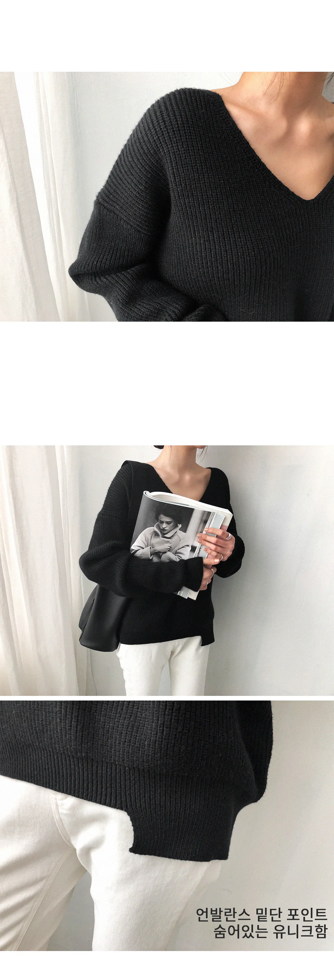 Новинка, модный Повседневный пуловер в Корейском стиле, осенне-зимние женские свитера с v-образным вырезом, минималистичные топы, вязаные однотонные 7290 50