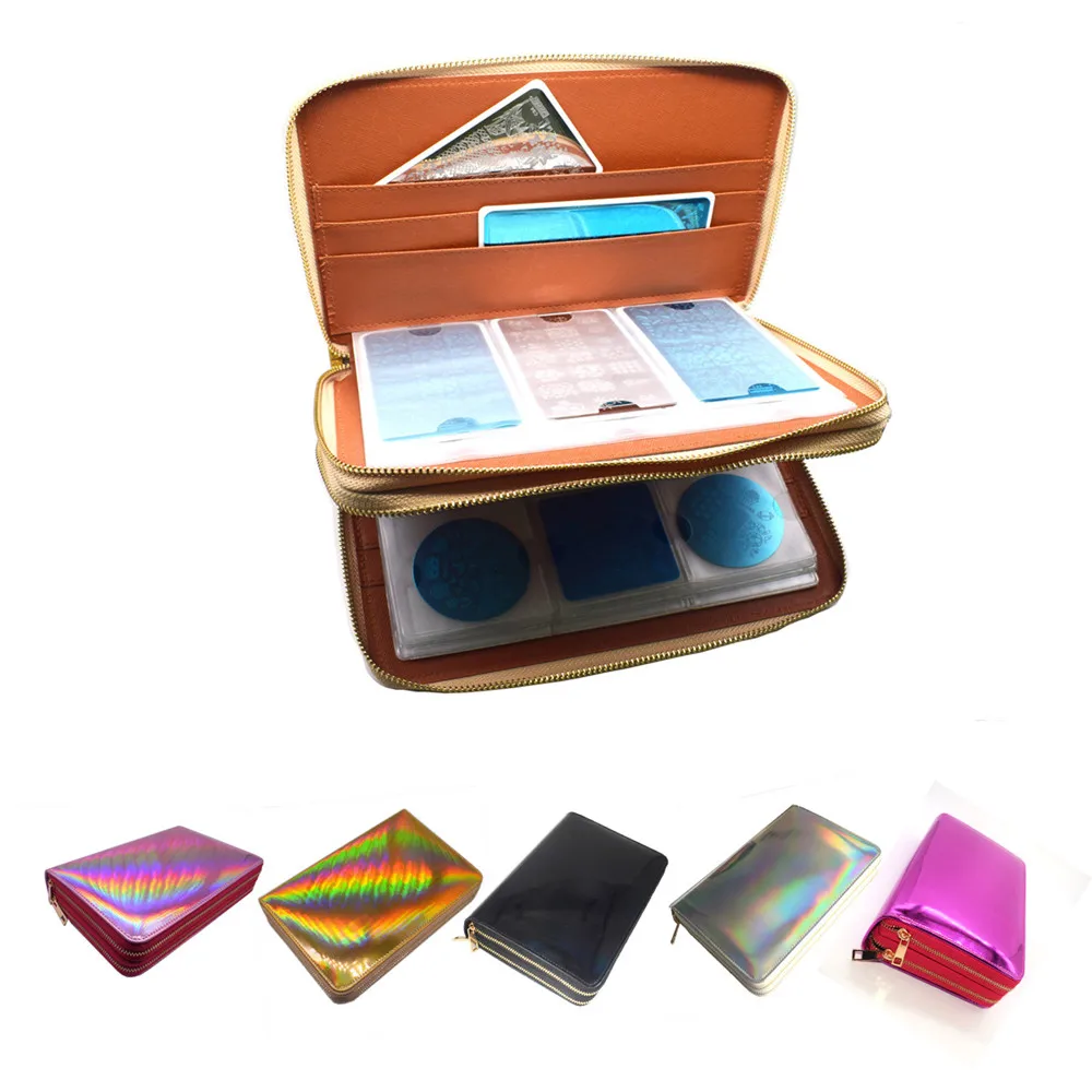 Price 216Slots Nail Stamping Plate Holder Rainbow Laser Design Round Square Rectangular Manicure Nail Art Plate Organizer Empty Case