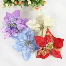 10inch Large Artificial Flowers For Christmas Decor 20cm Glitter Poinsettia Fake Flowers DIY Home Xmas New Year Decoration