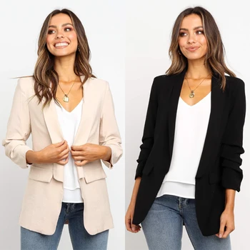 

Casaco Feminino Hot Sale Jaqueta Feminina 2019 Autumn And Winter New Solid Color Long-sleeved Lapel Small Suit Ladies Jacket