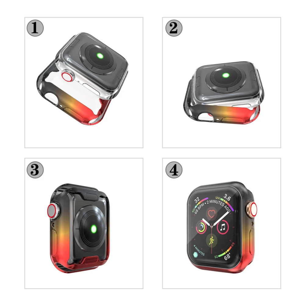 Полный защитный чехол для Apple Watch 4, 5, 3, 2, 1, для iwatch 44 мм, 40 мм, 38 мм, 42 мм, защита экрана, градиентное покрытие, ТПУ, оболочка