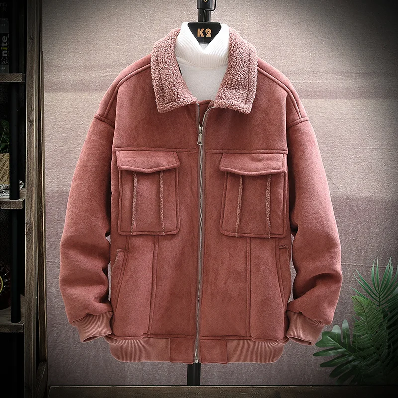 Зимняя меховая куртка из овечьей шерсти, Мужская теплая Толстая Модная парка, Мужская однотонная куртка с отворотом, мужская Тонкая хлопковая куртка, Мужская одежда