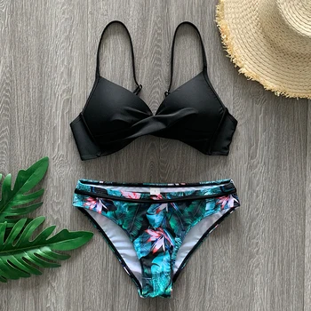 

High Waisted Bikini Sets Sexy Lace Up Floral Swimsuit Two Pieces Swimwear Women Print 2020 New Beach Bathing Suits