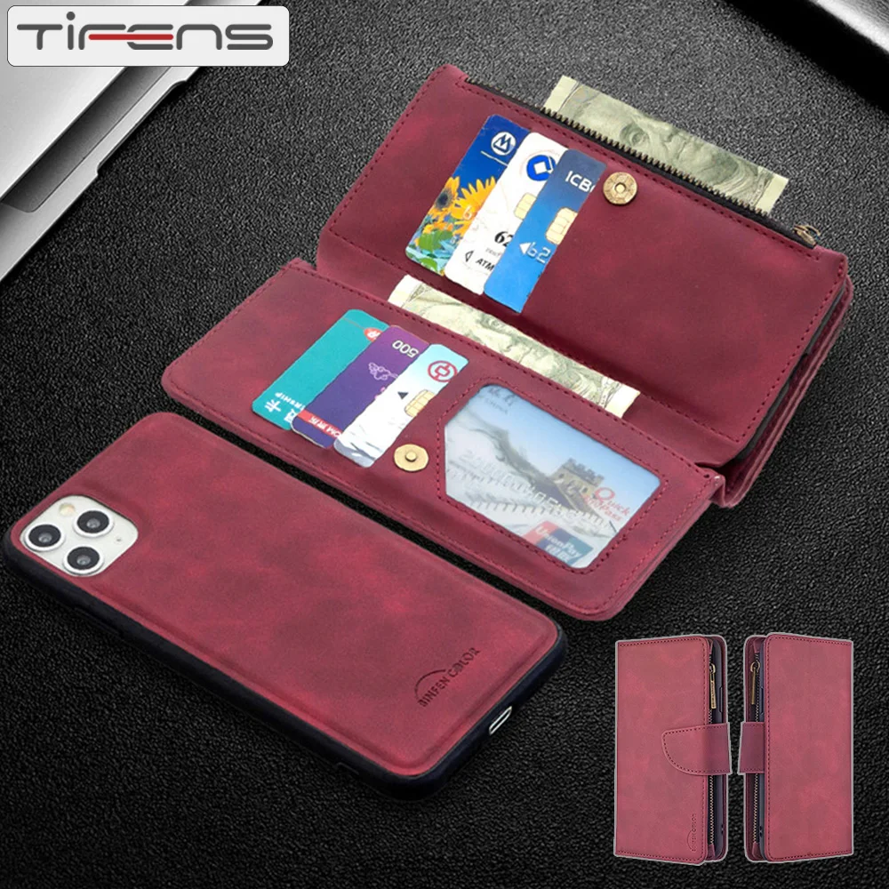 

Luxury Leather Zipper Wallet Case For iPhone 13 12 Mini 11 Pro XS Max XR X 8 7 6 6S Plus SE 2020 2022 Cards Removable Phone Cove