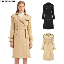 

Slim Long Trench Coat Women Double Breasted Trenchcoat Woman Khaki Black Outwear Chic Windbreaker Spring Autumn Jacket with Belt