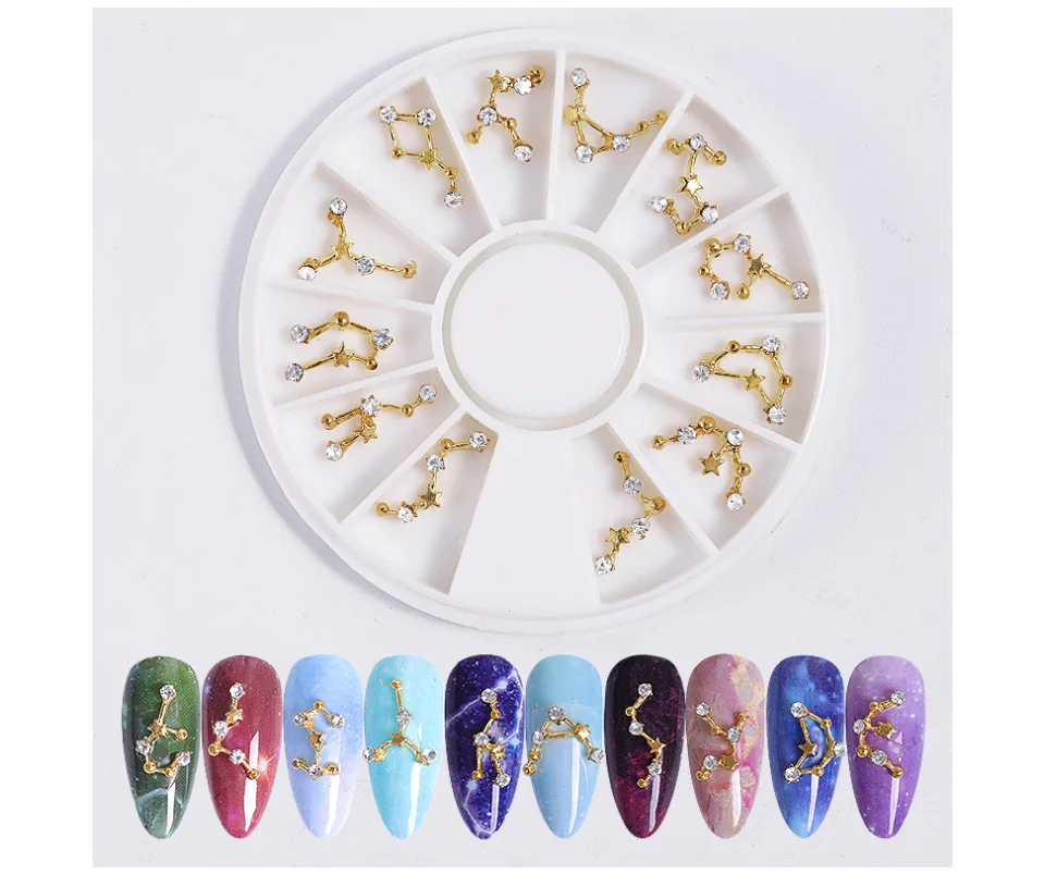 12 Constellation Shape Nail Art Decorations 3D Alloy Nail Rhinestones Creative Jewelry Decor Nail Wheel DIY Manicure Accessories