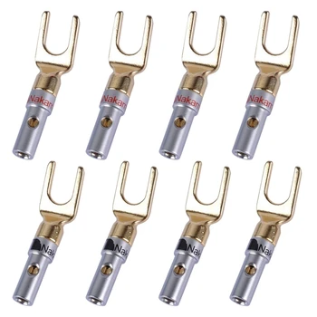 

Y Plug 45 Degree Spade Connector for speaker wire DIY 8 Pack (4 Black 4 Red)