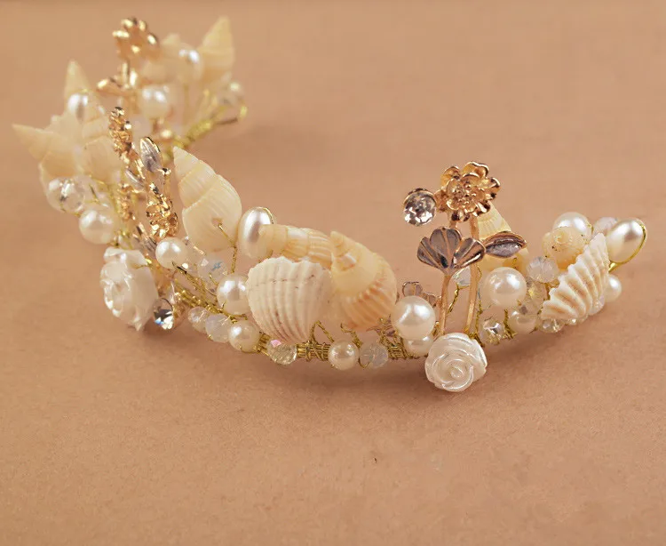 

Handmade Starfish Pearl Shell Conch Alloy Crown Star Fish Headdress Studio Accessories The bride married