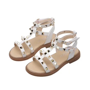 

Princess Shoes Kids Girls Soft Bottom Children Flat Roman Sandals with Rivets Non-slip Beach Shoes Fashion Casual Sandals SZ230