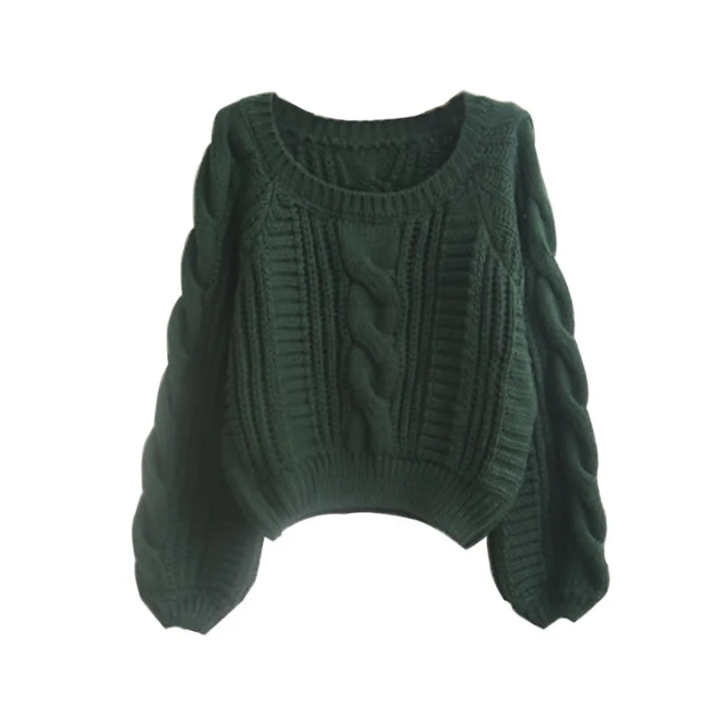 Laamei Roupas femininas женские пуловеры, новинка, желтый свитер, джемперы, яркие цвета, Harajuku, шикарный короткий свитер, витая тяга - Цвет: green