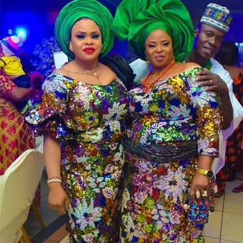 

Colorful Applique Sequin African Lace Fabric For Dress French Sequins Tulle Fabric High quality Nigerian lace Material FJ11