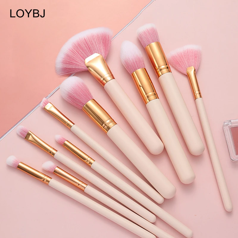 

LOYBJ 10pcs Makeup Brushes Set Powder Foundation Blush Concealer Nose Eyebrow Eye Shadow Fan Brush Cosmetic Beauty Make Up Tools