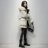 Fitaylor Large Natural Fox Fur Hooded Winter Jacket Women 90% White Duck Down Thick Parkas Warm Sash Tie Up Snow Coat ► Photo 2/6