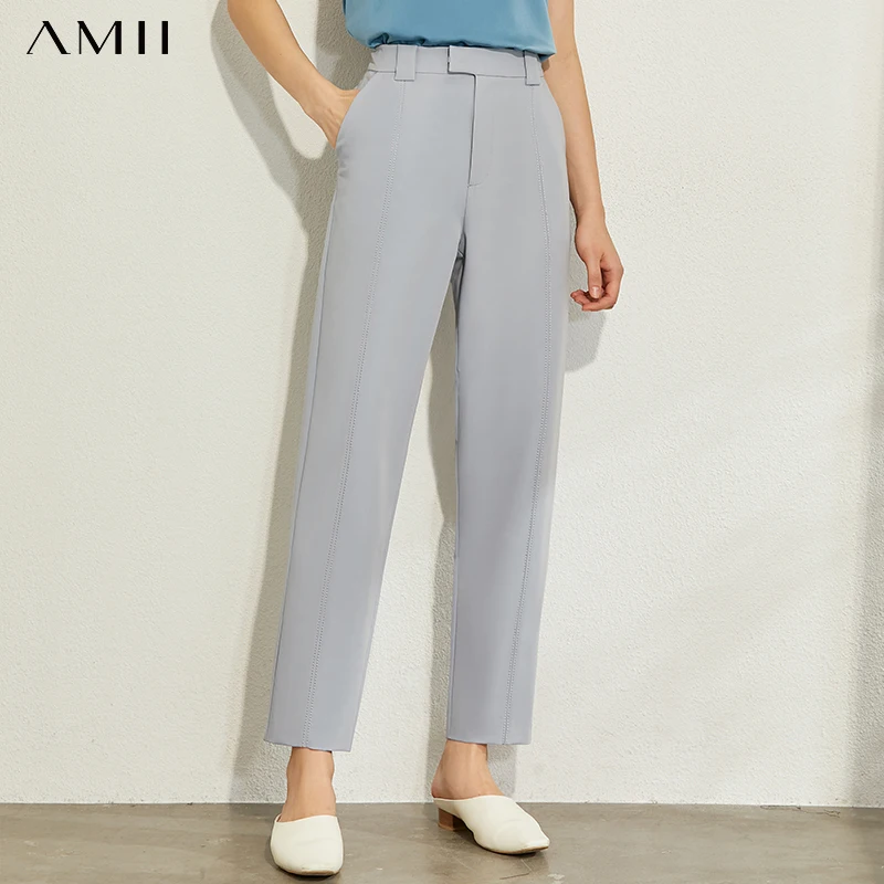 AMII Minimalism Spring Summer Solid Chiffon Causal Women Pants Fashion High Waist Straight Ankel-length Female Pants 12030172 AMII Minimalism Spring Summer Solid Chiffon Causal Women Pants Fashion High Waist Straight Ankel-length Female Pants 12030172