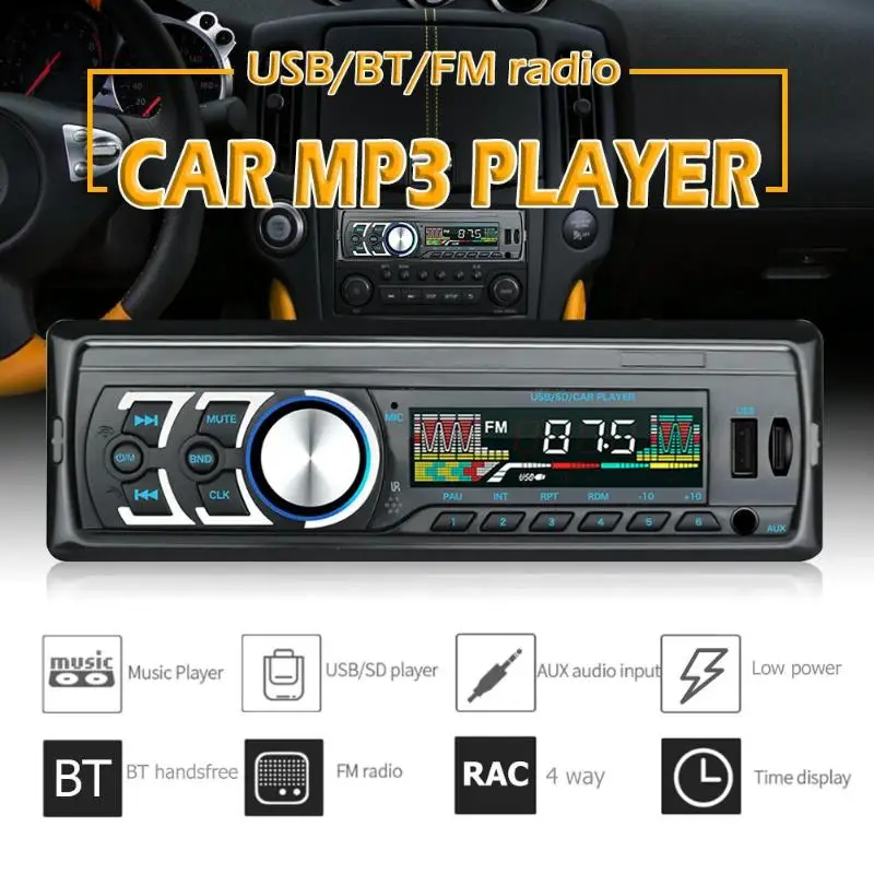 Авторадио 1 DIN Авторадио автомобильное аудио в тире стерео аудио USB FM радио Bluetooth Hands-free головное устройство MP3 музыкальный плеер