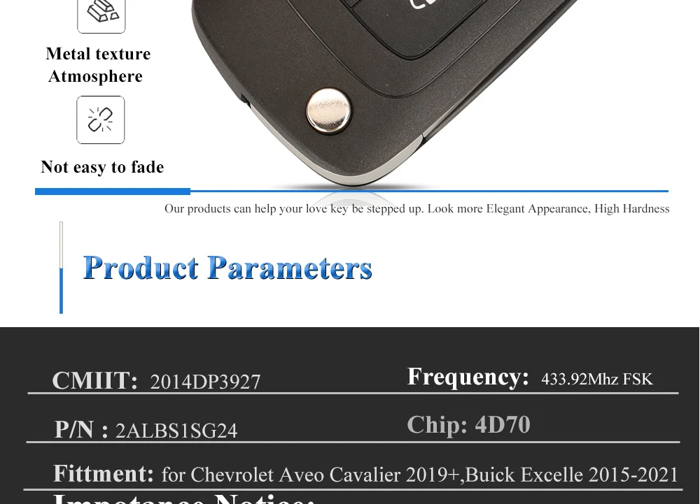 Keyforkess 2ALBS1SG24 telecomando per auto 433MHz ID70 per Chevrolet Aveo Cavalier 2019 2020 fit Buick Excelle 2015-2021 Opel - H41c8ad6cad3f43799cbcf58812f8ca75R