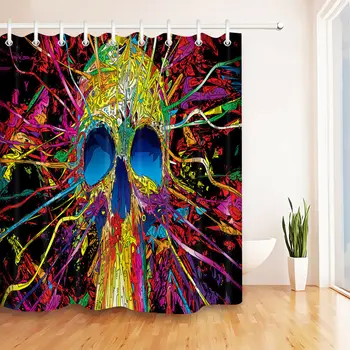 

Skull Shower Curtain Cool Gothic Colorful Waterproof Fabric Bathroom Hooks