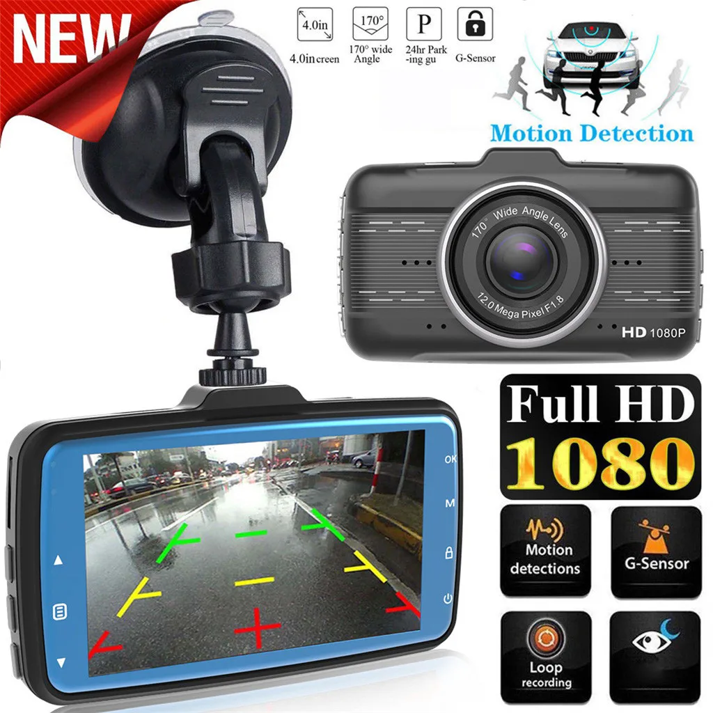 4 ''lcd ips Двойной объектив Автомобильный видеорегистратор HD 1080P приборная панель камера 170 ° для вождения DVR камера заднего вида 720P русский gps автомобильное зарядное устройство