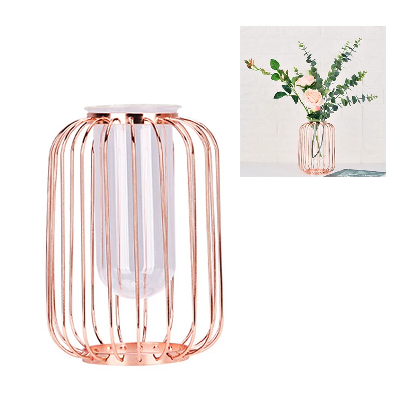 Розовое золото металлическая стеклянная ваза decorativenordinic Стиль Геометрическая железная стеклянная гидропонная ваза растительная подставка Декор для гостиной - Цвет: Rose gold