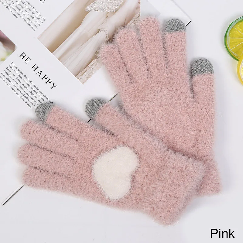 TRUENJOY модные милые женские зимние перчатки с полными пальцами мягкие теплые удобные вязаные перчатки Варежки женские перчатки для взрослых - Цвет: F