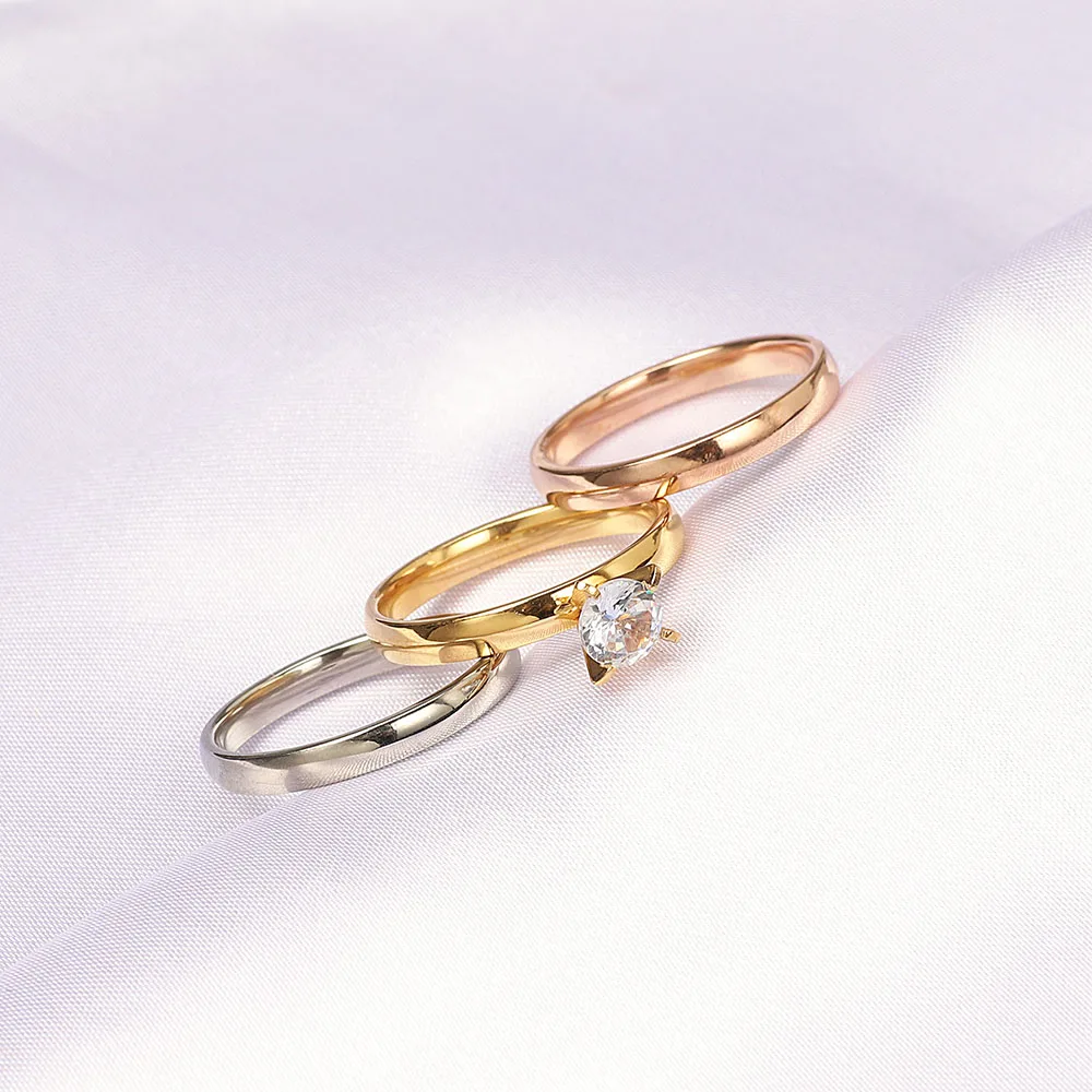 Wholesale 12Sets Cubic Zircon Stainless Steel Rings Men Women Wedding Jewelry FREE Shipping 6