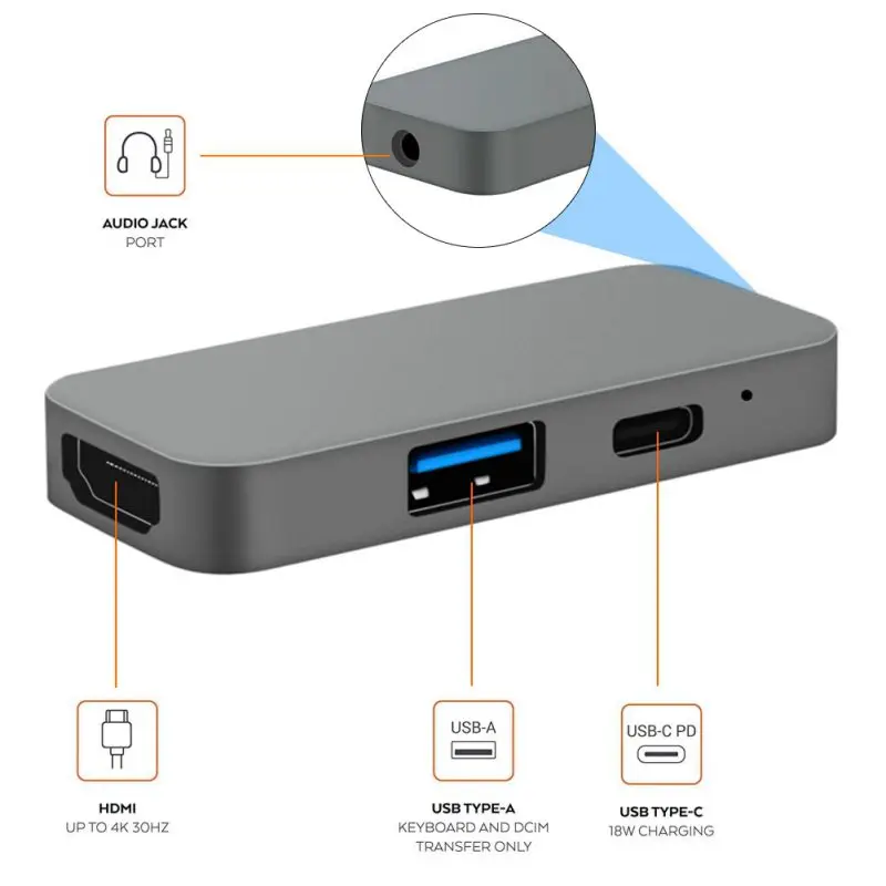 USB C концентратор для IPad Pro 4 в 1 PD type-C USB3.0 HDMI 3,5 мм разъем для наушников адаптер USB C концентратор прочный