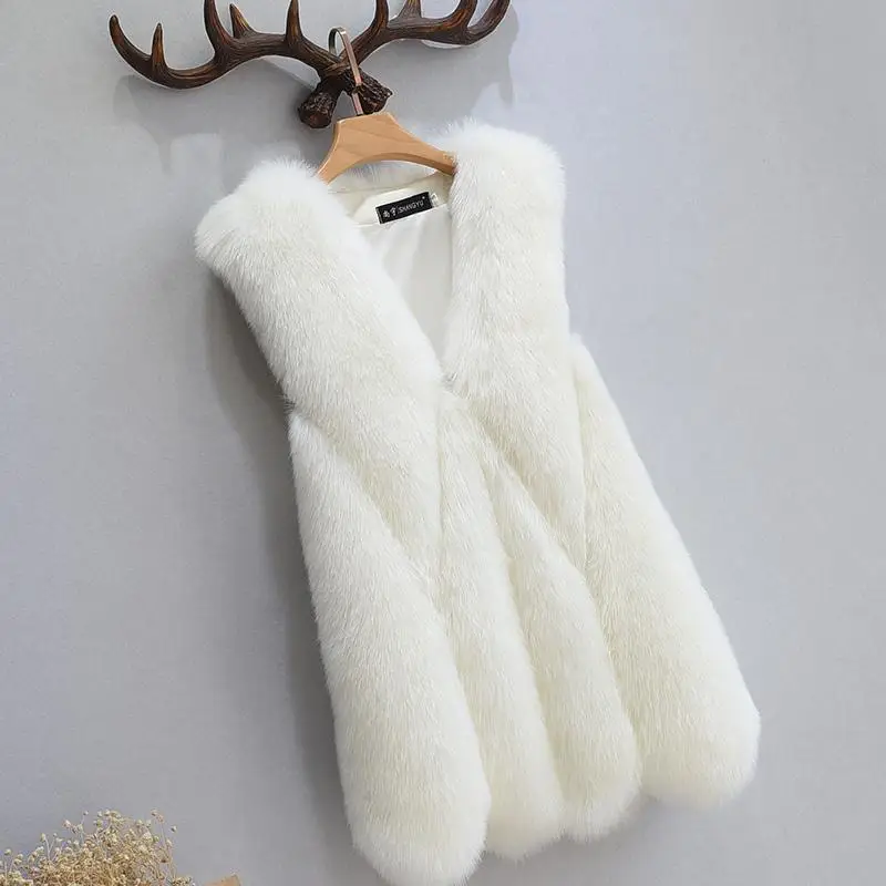 Chaleco de piel sintética para mujer, abrigo de piel de conejo de gran tamaño, ropa sin mangas para uso exterior, chaqueta de piel Artificial cálida informal